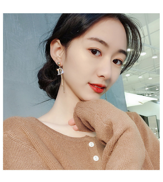 Długie kolczyki kobiece z pełnymi diamentowymi literami D i frędzlem - koreański temperament, elegancja czerwieni - Wianko - 15