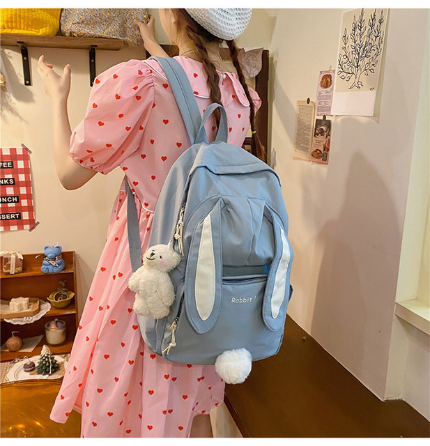 Plecak szkolny EST dziewczęcy śliczny królik różowy nylonowy dupia tornister dużej pojemności Mochila żeła[zaprzeczenie]ną Kawaii - Wianko - 7