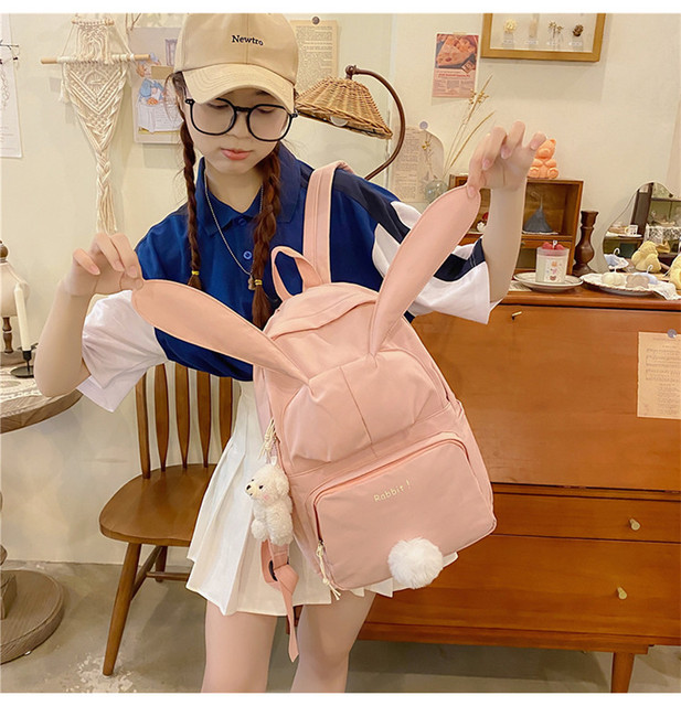Plecak szkolny EST dziewczęcy śliczny królik różowy nylonowy dupia tornister dużej pojemności Mochila żeła[zaprzeczenie]ną Kawaii - Wianko - 10