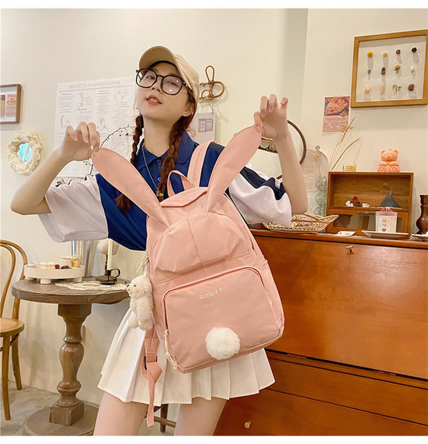 Plecak szkolny EST dziewczęcy śliczny królik różowy nylonowy dupia tornister dużej pojemności Mochila żeła[zaprzeczenie]ną Kawaii - Wianko - 11