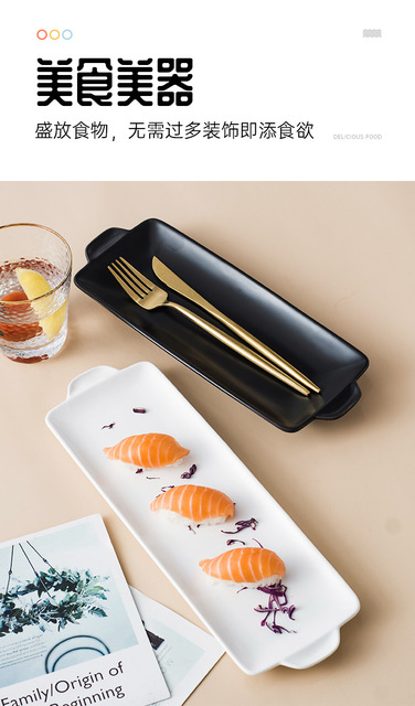 Nordic zastawa stołowa - kolorowa glazura, prostokątna sushi płyta, ceramiczny talerzyk deserowy - Wianko - 7