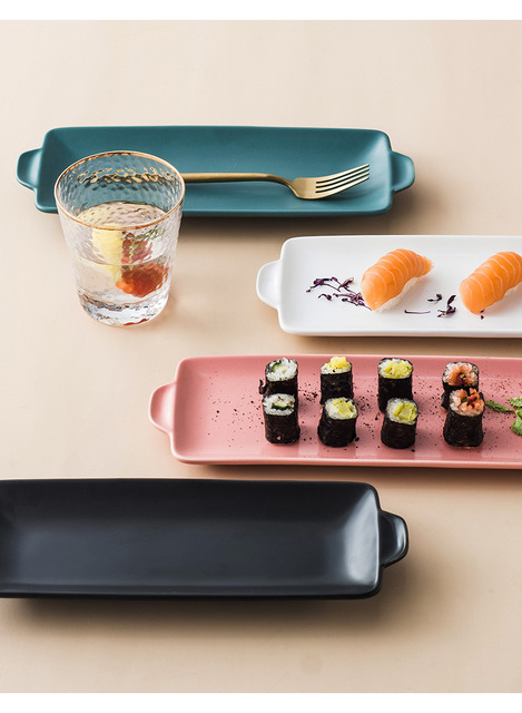 Nordic zastawa stołowa - kolorowa glazura, prostokątna sushi płyta, ceramiczny talerzyk deserowy - Wianko - 14