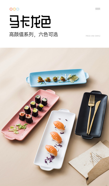 Nordic zastawa stołowa - kolorowa glazura, prostokątna sushi płyta, ceramiczny talerzyk deserowy - Wianko - 5