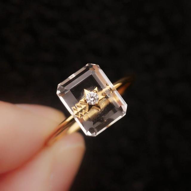 Retro srebrny pierścionek z diamentem - prostokątny, regulowany, elegancki - Wianko - 1