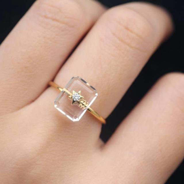 Retro srebrny pierścionek z diamentem - prostokątny, regulowany, elegancki - Wianko - 7