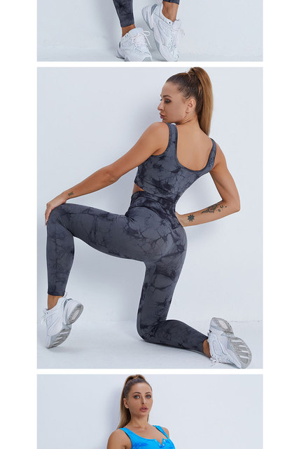 Zestaw 2 szt. do jogi dla kobiet: bezszwowy biustonosz sportowy i legginsy treningowe w nadruku Tie Dye - Wianko - 14