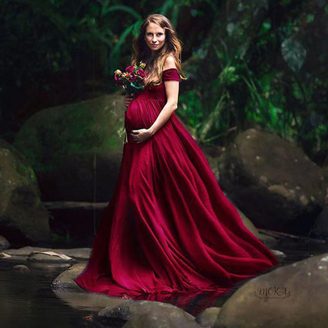 Elegancka, bezramienna sukienka ciążowa z dekoltem Sexy V - fotografia ciążowa, imprezowa sukienka ciążowa Maxi - Wianko - 17