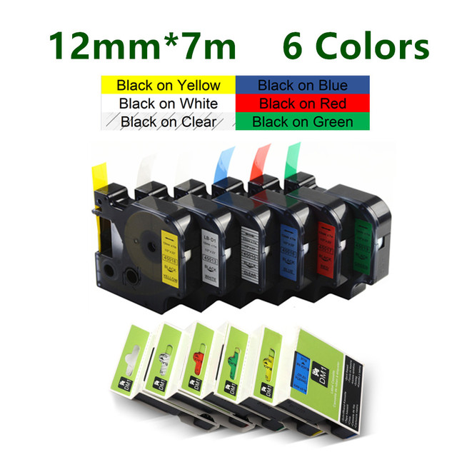 Taśmy D1 do drukarek DYMO - pakiet 5 sztuk, szerokość 12mm, model 45013, 45010, 45015, 45016, 45017, 45018 - Wianko - 6