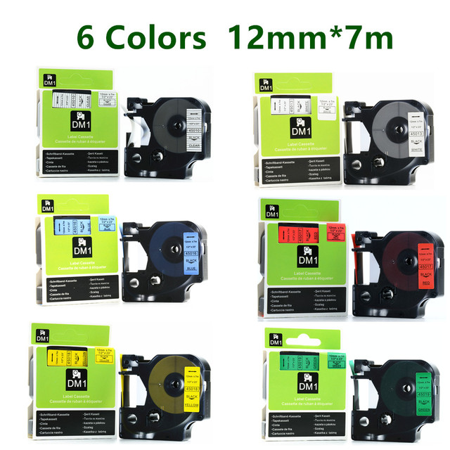 Taśmy D1 do drukarek DYMO - pakiet 5 sztuk, szerokość 12mm, model 45013, 45010, 45015, 45016, 45017, 45018 - Wianko - 1