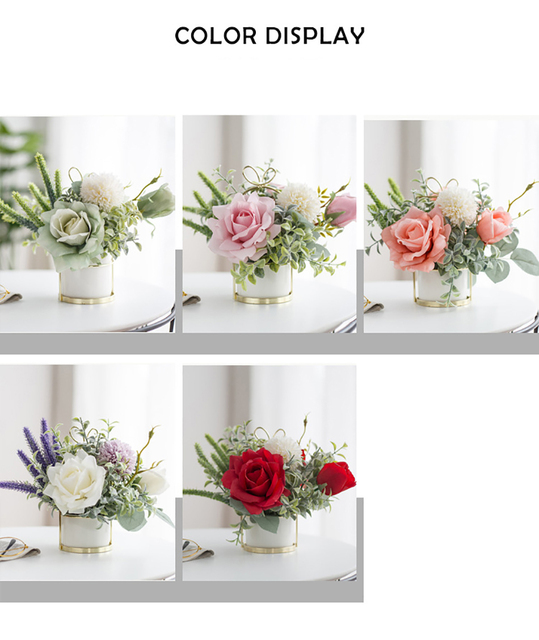 Sztuczne kwiaty różowej róży i białej hortensji - dekoracja biurowa, ślubna i do domu, Bonsai z ceramicznym wazonem - Wianko - 5