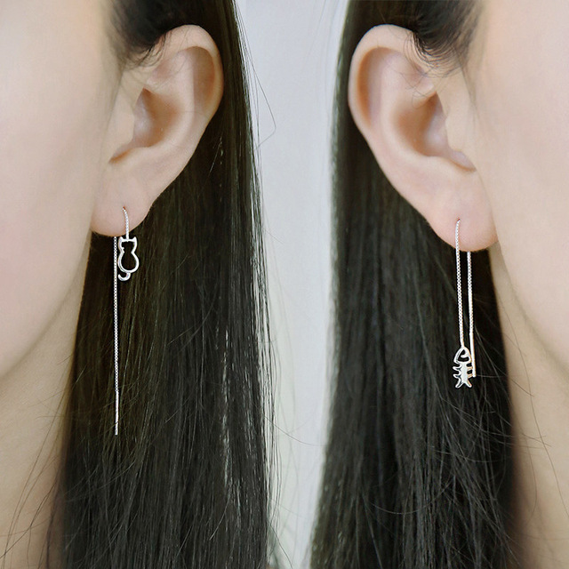 Długie kolczyki Tassel z klipsem do ucha - elegancka biżuteria o linii usznej w kształcie liścia z wisiorkiem w formie kota - biżuteria moda Oorbellen - Wianko - 71