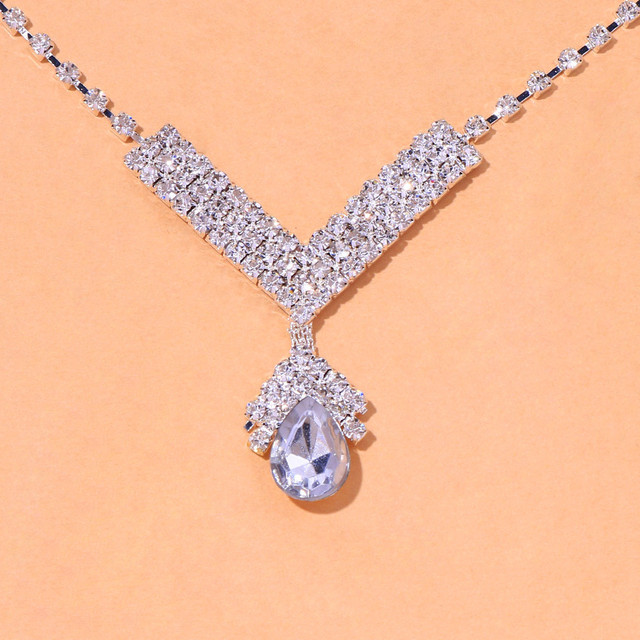 Luksusowy zestaw biżuterii dla nowożeńców - biały niebieski kryształ, srebrne kolczyki i naszyjnik z kryształem górskim - Wianko - 3