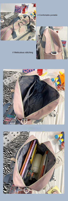Koreański plecak wielofunkcyjny dla nastolatek, przenośna torba podróżna dla dziewczynki - krowa, mała słodka szkolna torba z różową odznaką kobiecego stylu - Wianko - 31