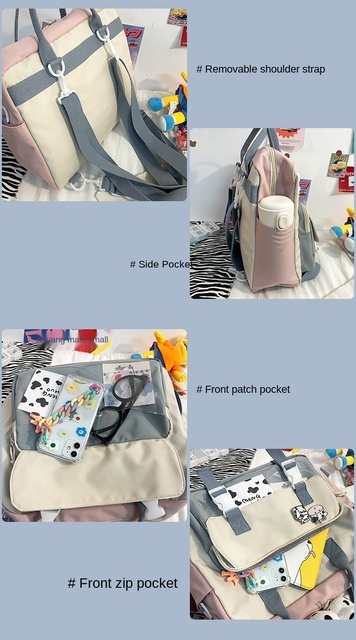 Koreański plecak wielofunkcyjny dla nastolatek, przenośna torba podróżna dla dziewczynki - krowa, mała słodka szkolna torba z różową odznaką kobiecego stylu - Wianko - 30