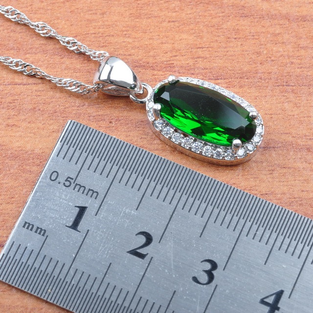 Zestaw biżuterii ślubnej z zielonym kryształem i cyrkonią, srebrny kolor - Wianko - 3