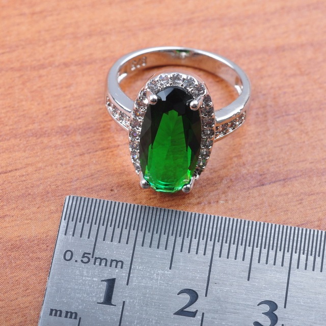 Zestaw biżuterii ślubnej z zielonym kryształem i cyrkonią, srebrny kolor - Wianko - 4