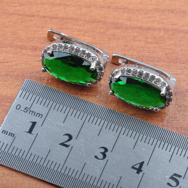 Zestaw biżuterii ślubnej z zielonym kryształem i cyrkonią, srebrny kolor - Wianko - 5