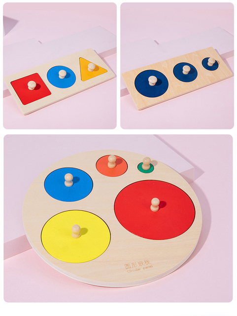 Drewniana deska w kształcie puzzli Montessori do nauki kolorów, rozmiaru i sortowania dla dzieci - Wianko - 3