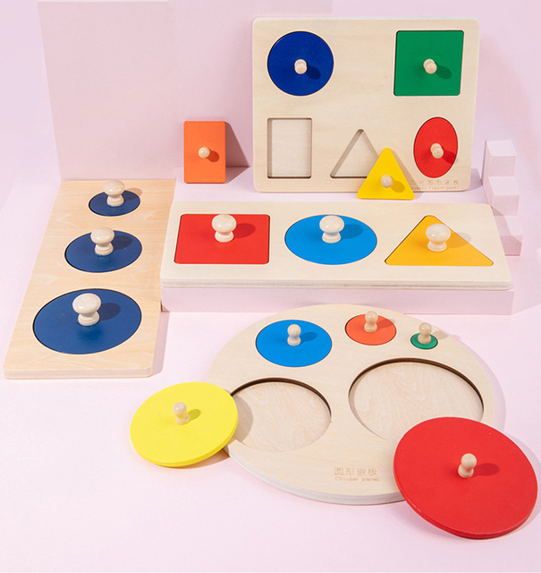 Drewniana deska w kształcie puzzli Montessori do nauki kolorów, rozmiaru i sortowania dla dzieci - Wianko - 1