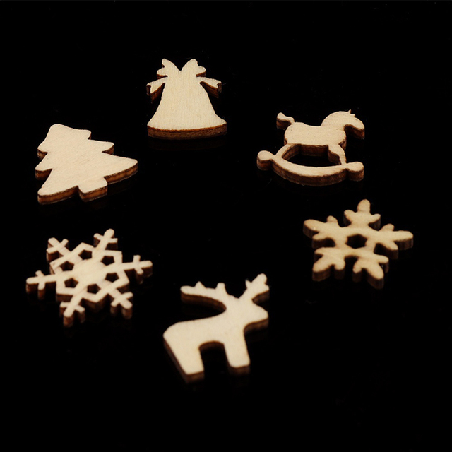 100 sztuk drewniana śnieżynka choinka Deer Trojan DIY ozdoby świąteczne - Wianko - 4
