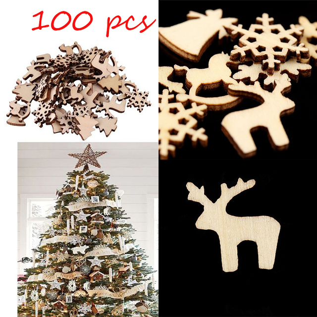 100 sztuk drewniana śnieżynka choinka Deer Trojan DIY ozdoby świąteczne - Wianko - 1