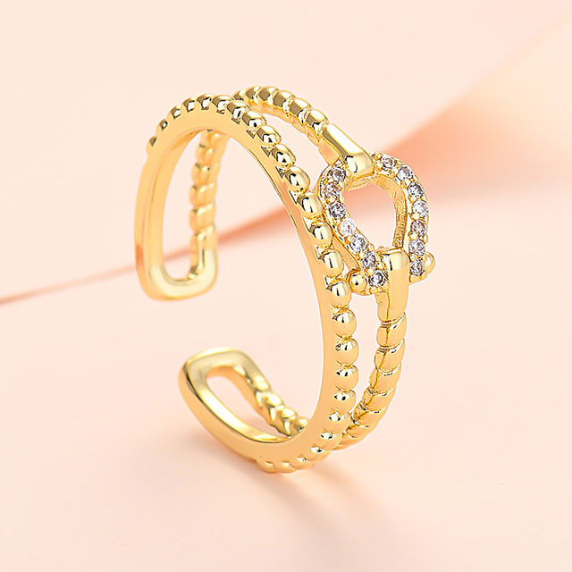 Podwójny pierścień z prostą cyrkonią w kształcie podkowy dla kobiet, styl europejski i amerykański - Wianko - 3