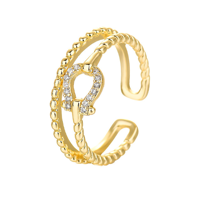 Podwójny pierścień z prostą cyrkonią w kształcie podkowy dla kobiet, styl europejski i amerykański - Wianko - 1