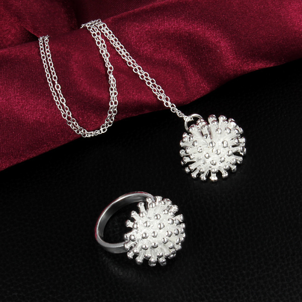 Zestaw biżuterii damskiej - Popularna marka naszyjnik i pierścień wykonane ze srebra próby 925 - Wianko - 1