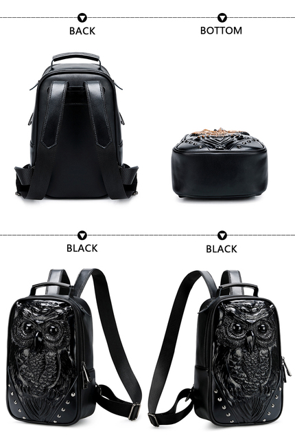 Fajny plecak DIOMO 3D sowa dla kobiet - wysoka jakość, kolor czarny - Wianko - 14