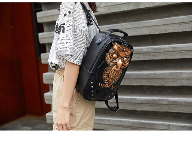 Fajny plecak DIOMO 3D sowa dla kobiet - wysoka jakość, kolor czarny - Wianko - 11