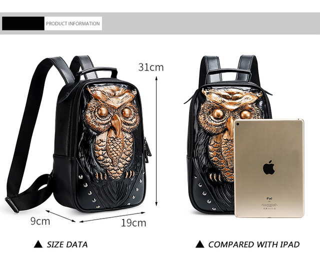 Fajny plecak DIOMO 3D sowa dla kobiet - wysoka jakość, kolor czarny - Wianko - 3