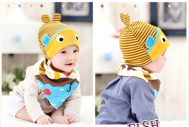 Dziergana czapka dziecięca z zestawem śliniaczków dla dzieci od 5 do 24 miesięcy - wzór ryby - Wianko - 4
