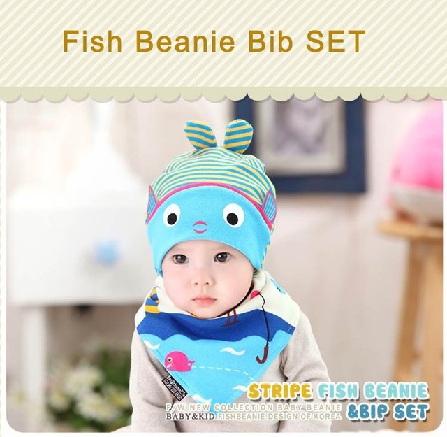 Dziergana czapka dziecięca z zestawem śliniaczków dla dzieci od 5 do 24 miesięcy - wzór ryby - Wianko - 2