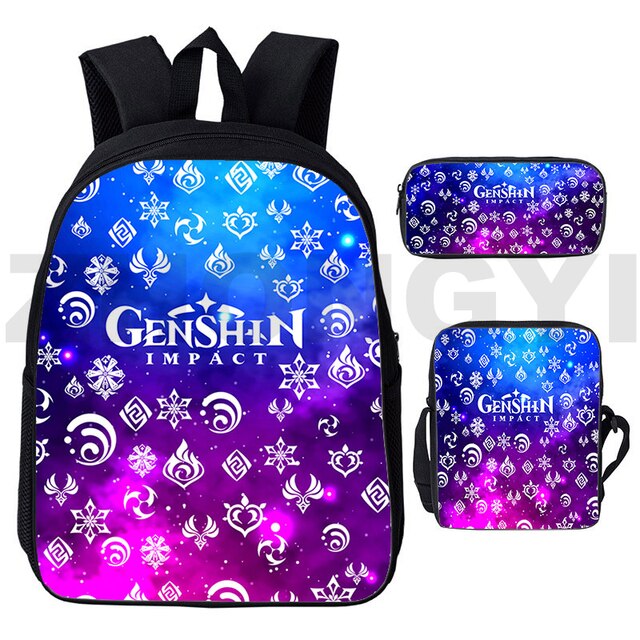Plecak Anime Genshin z 3D drukiem dla mężczyzn i nastoletnich dziewcząt - zestaw 3 sztuk - Wianko - 1