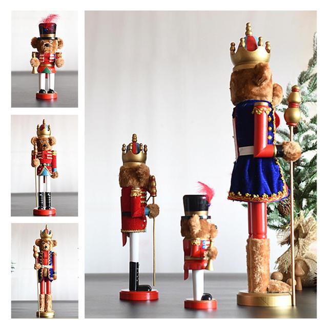 Figurka drewnianego dziadka do orzechów, niedźwiedzia żołnierza i lalki ozdoby świąteczne - Wianko - 10