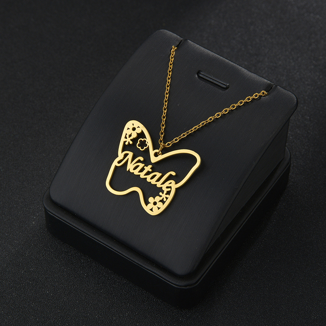 Złoty naszyjnik z niestandardowym motywem motyla i kwiatów - stworzona specjalnie dla kobiet ze stali nierdzewnej - Wianko - 4