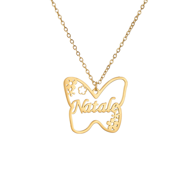 Złoty naszyjnik z niestandardowym motywem motyla i kwiatów - stworzona specjalnie dla kobiet ze stali nierdzewnej - Wianko - 6
