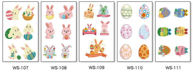 Naklejki wielkanocne z tatuażami dla dzieci - słodkie, wodoodporne jajko z królikami - Wianko - 5