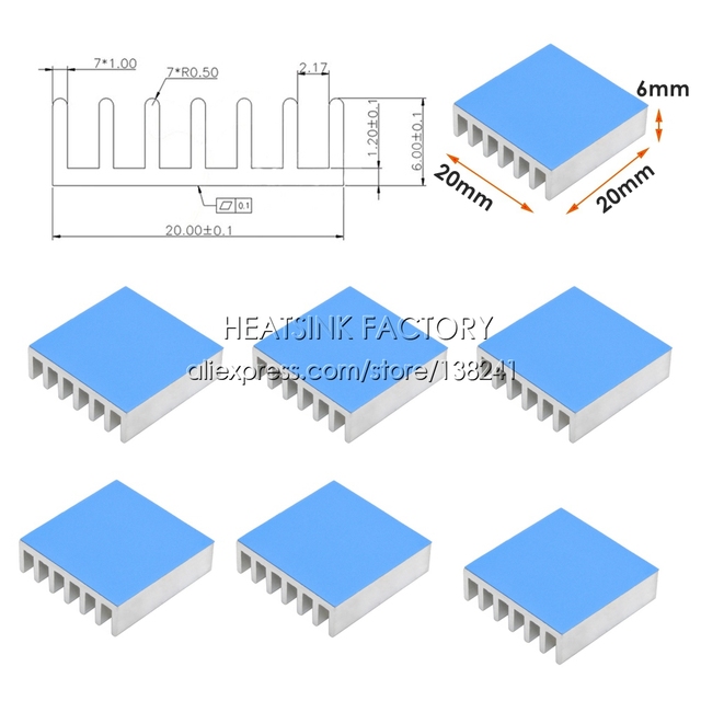 Radiator chłodnica aluminiowa 20x20x6mm z termiczną taśmą dwustronną - Wianko - 2