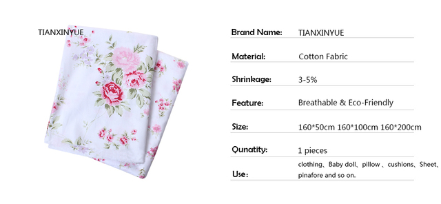 Tianxinyue - Tkanina bawełniana do patchworku z kwiatowym nadrukiem do szycia pościeli i poduszek - Wianko - 3