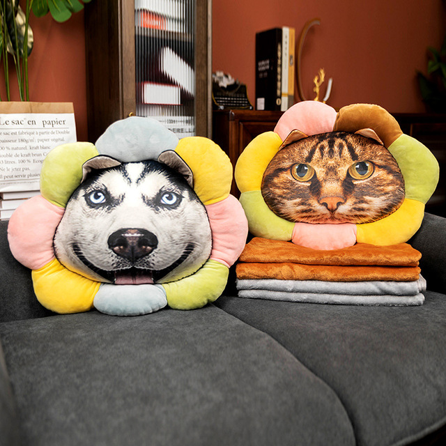 Pluszowa poduszka z kocim wzorem - Cartoon słonecznik Husky Akita - zabawka kreatywna dla chłopców - Wianko - 7