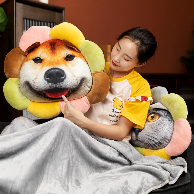 Pluszowa poduszka z kocim wzorem - Cartoon słonecznik Husky Akita - zabawka kreatywna dla chłopców - Wianko - 4