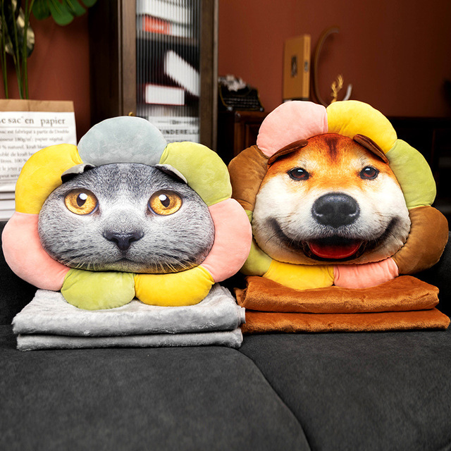 Pluszowa poduszka z kocim wzorem - Cartoon słonecznik Husky Akita - zabawka kreatywna dla chłopców - Wianko - 6
