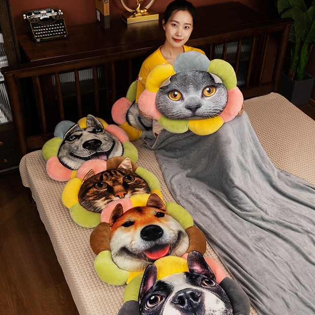 Pluszowa poduszka z kocim wzorem - Cartoon słonecznik Husky Akita - zabawka kreatywna dla chłopców - Wianko - 2