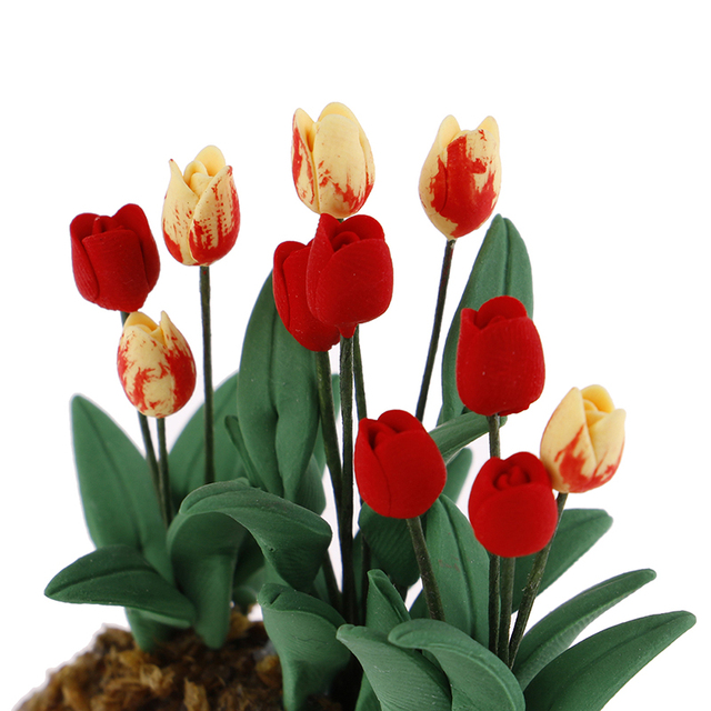 Nowoczesny domek dla lalek - miniaturowy kwiat tulipanowy w żywicy, skala 1/12, idealny do dekoracji ogrodu lalki - Wianko - 1