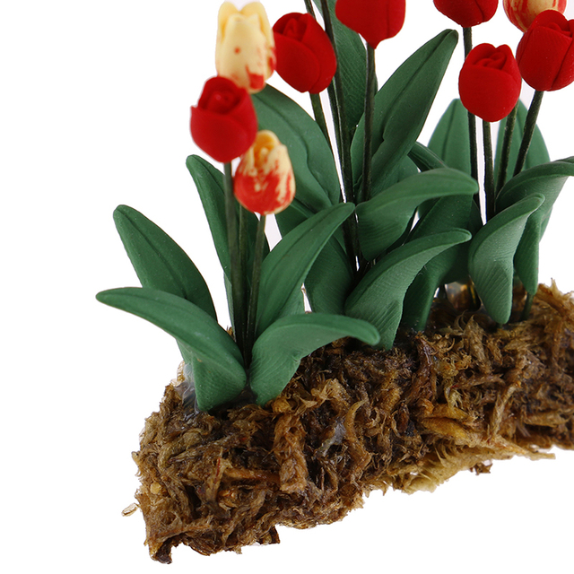 Nowoczesny domek dla lalek - miniaturowy kwiat tulipanowy w żywicy, skala 1/12, idealny do dekoracji ogrodu lalki - Wianko - 2
