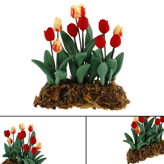 Nowoczesny domek dla lalek - miniaturowy kwiat tulipanowy w żywicy, skala 1/12, idealny do dekoracji ogrodu lalki - Wianko - 5