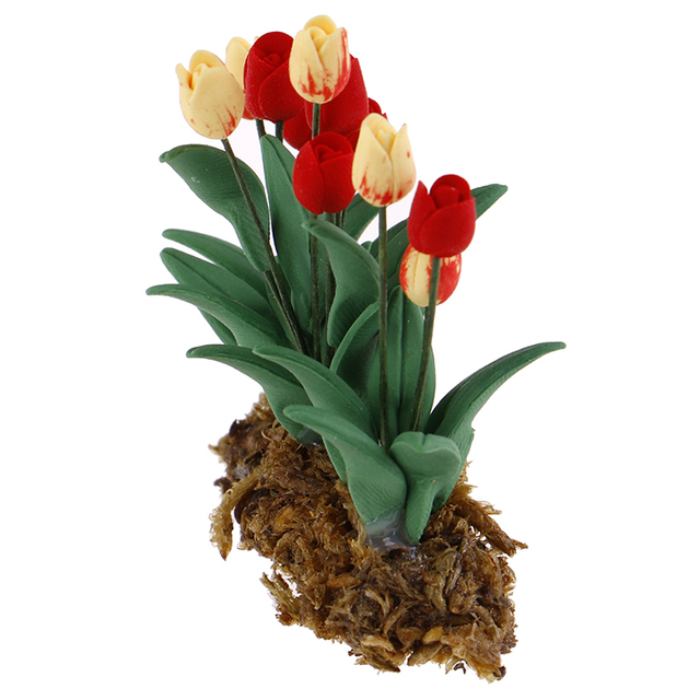 Nowoczesny domek dla lalek - miniaturowy kwiat tulipanowy w żywicy, skala 1/12, idealny do dekoracji ogrodu lalki - Wianko - 4