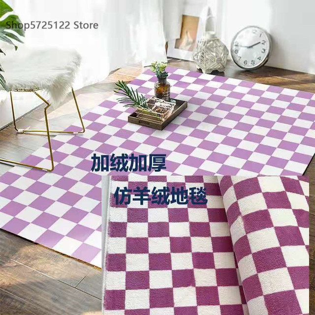 Fioletowo-biały Retro marokański dywan w kratkę do salonu i sypialni - miękki i puszysty, duży dywan Nordic Plaid - Wianko - 4