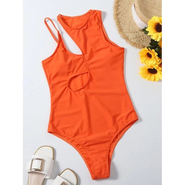 Jednoczęściowy strój kąpielowy BBR16 pomarańczowy - bez pleców, jednokolorowe szwy (Sexy Bikini kąpiel plażowa) - Wianko - 2